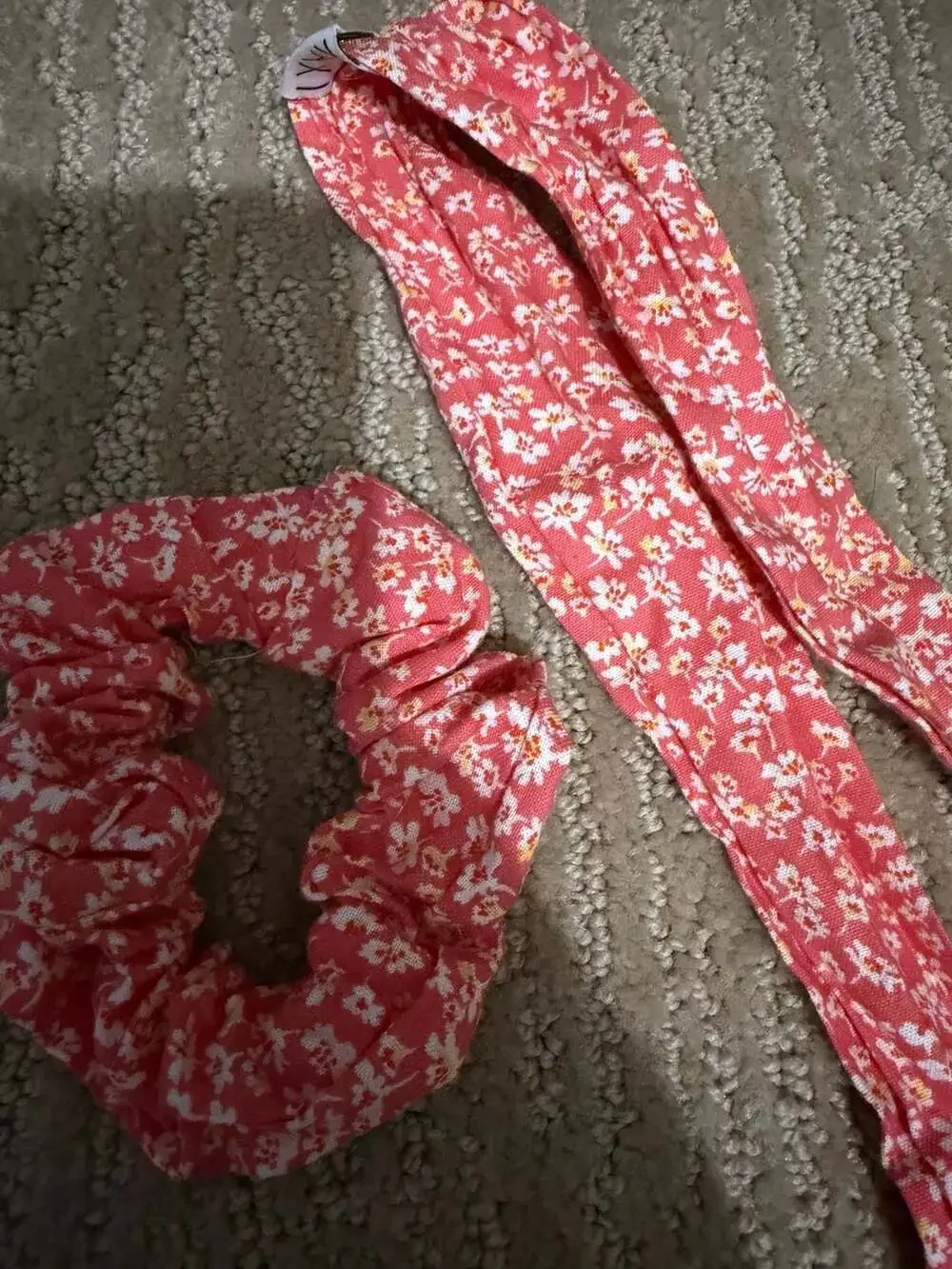 Kaxi Coral Pink Floral Print Bow Scrunchie